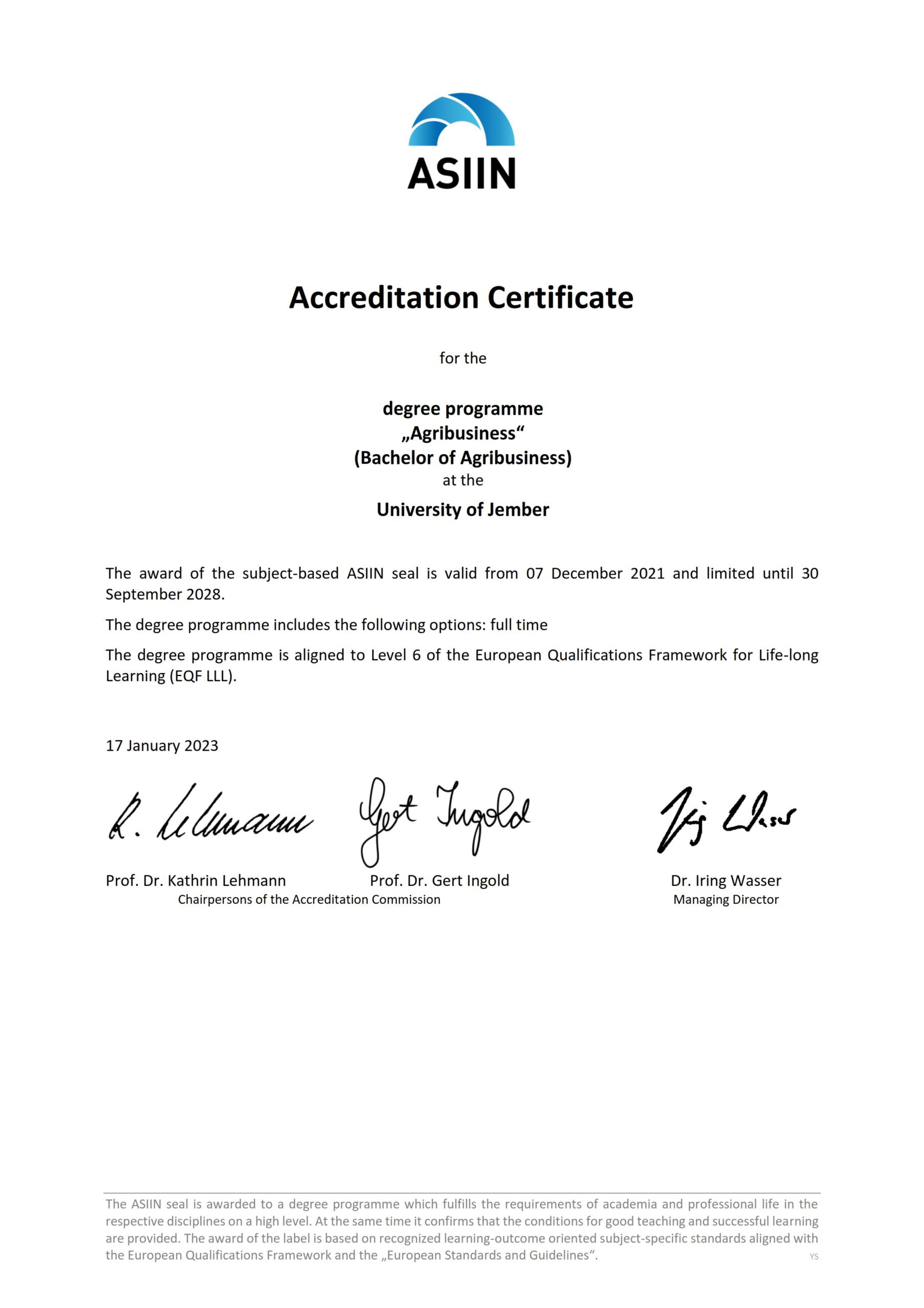 ASIIN Certificate Agribusiness