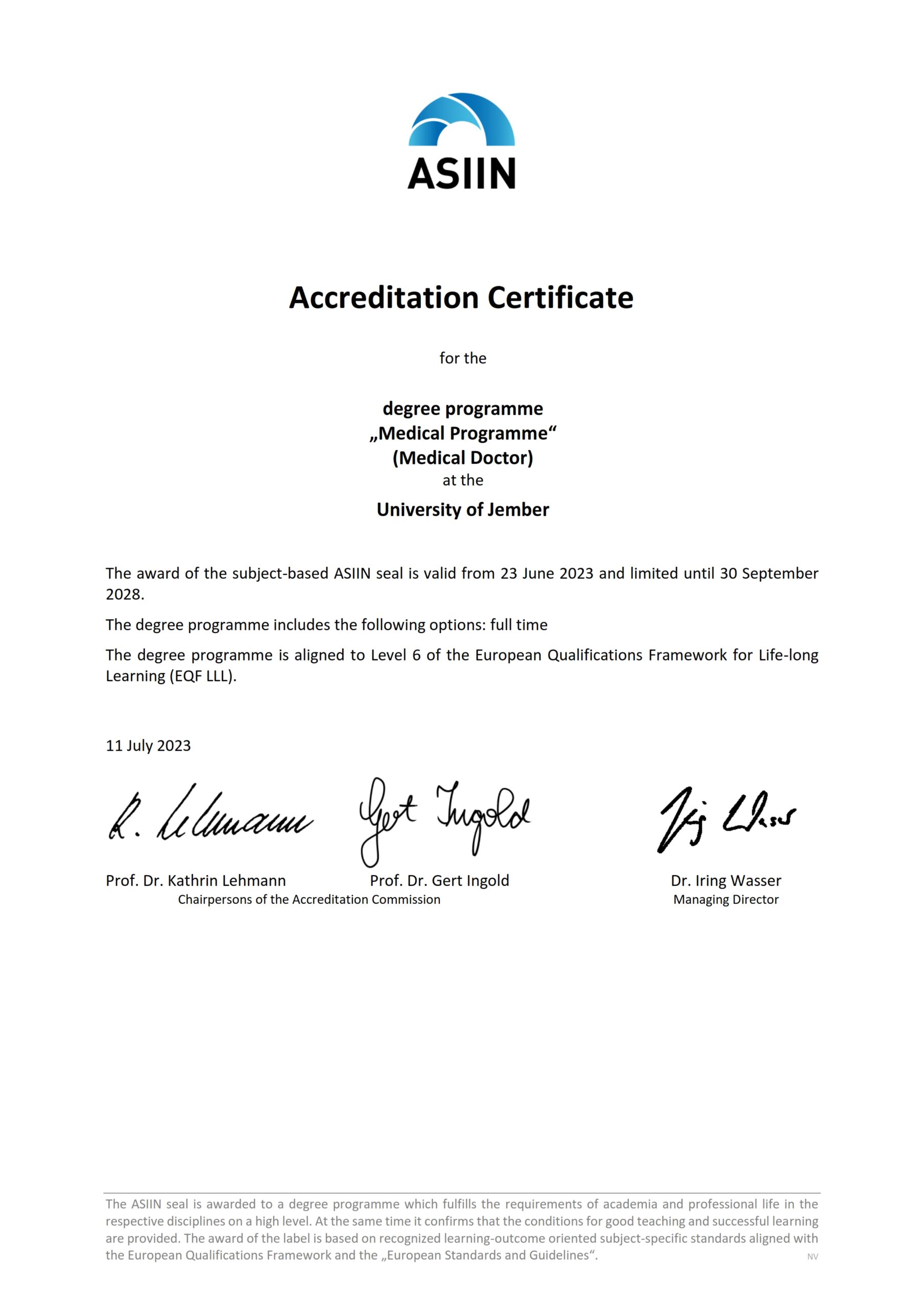 ASIIN Certificate Medical Programme