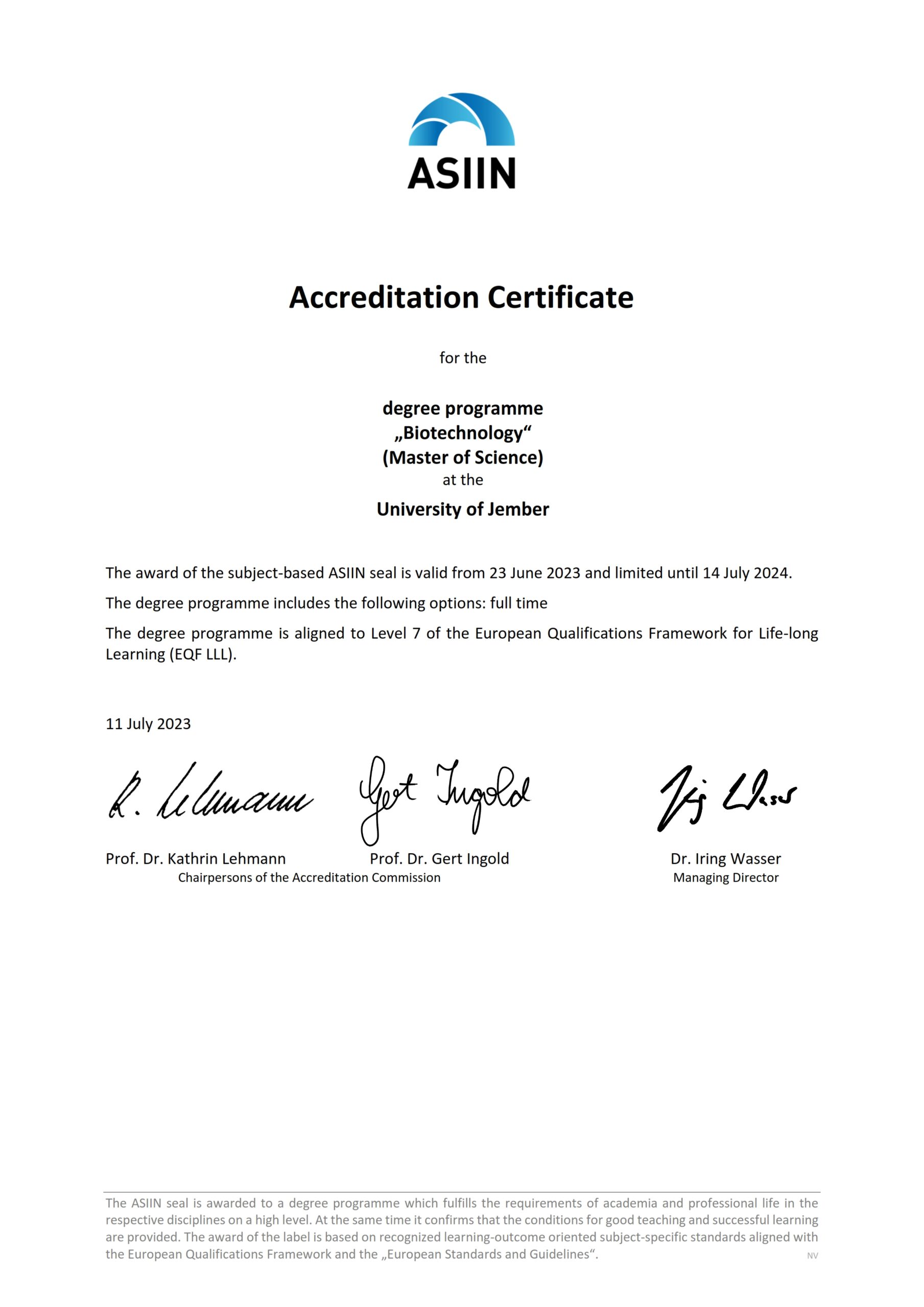 ASIIN Certificate Bioteknologi